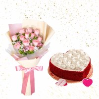 12 Pink Roses w/ Red Velvet Cake